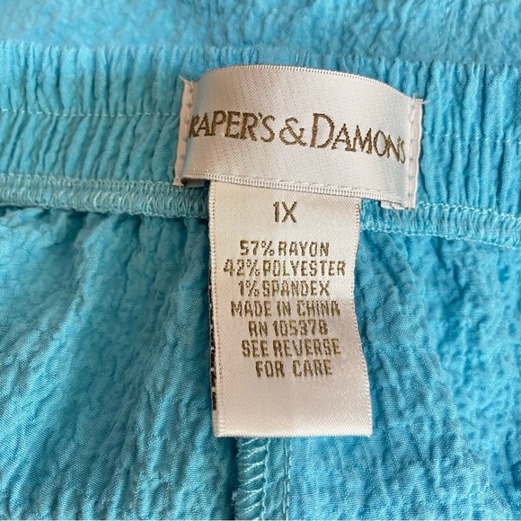 Draper’s & Damon’s Women’s Cyan Blue Crinkle Texture Pull-On Pants - Picture 5 of 6